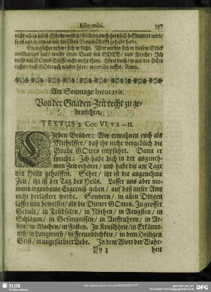 Am Sonntage Invocavit. Von der Gnaden-Zeit zu gebrauchen. Textus 2. Cor. VI. v. 1 - 11