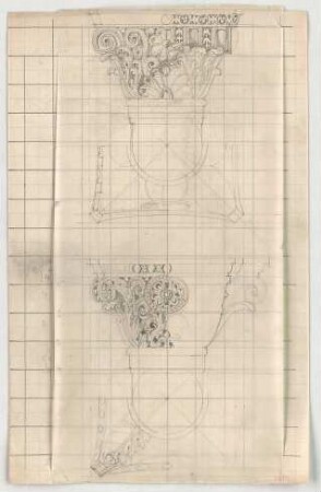 Thiersch, Friedrich von; Sofia (Bulgarien); Kirche - Entwurf der Säulenkapitelle (Teilansichten, Schnitte)