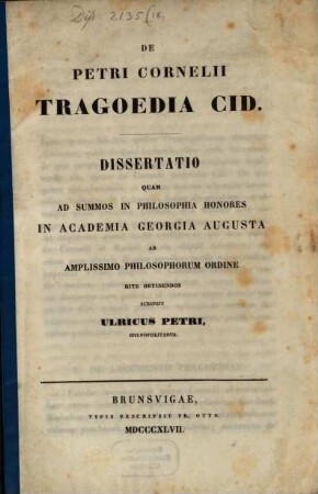 De Petri Cornelii tragoedia Cid : dissertatio
