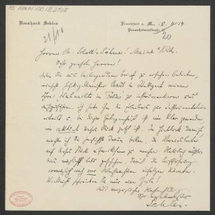 Brief an B. Schott's Söhne : 18.11.1914