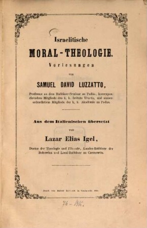 Israelitische Moral-Theologie : Vorlesungen