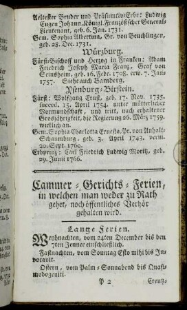 Cammer-Gerichts-Ferien,[...]