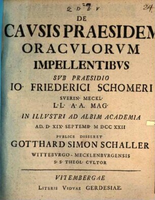 De causis praesidem oraculorum impellentibus