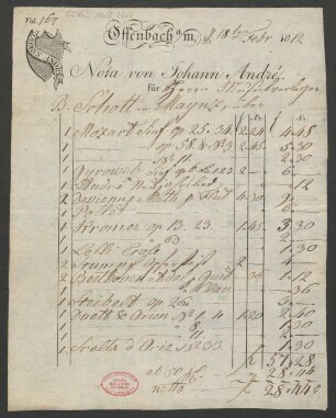 [Rechnung] Nota von Johann André : 18.02.1812