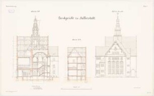 und Gefängnis, Halberstadt Landgericht: Aufriss Ostansicht, Querschnitte 1:100