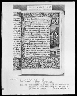 Lateinisches Stundenbuch (Livre d'heures) — Esau verkauft sein Erstgeburtsrecht an Jakob, Folio 29recto