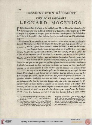 Desseins d'un bâtiment pour Mr. Le chevalier Leonard Mocenigo