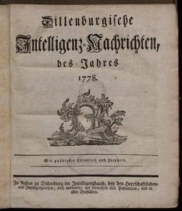 1778: Dillenburgische Intelligenz-Nachrichten, des Jahres 1778