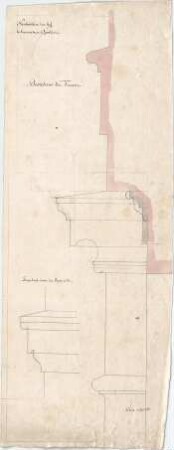 Voit, August von; München; Botanischer Garten - Terrasse - Architrav (Schnitt); Kapitell unter der Archivolte (Schnitte)