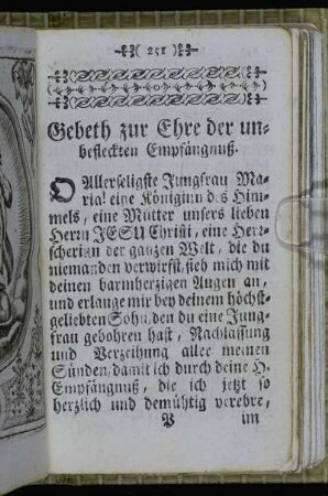 Gebeth zu Ehre der unbefleckten Empfängnuß. - Litaney von unser lieben Frau zu Loreto.