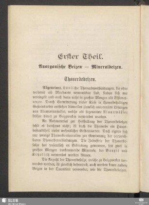 Erster Theil. Anorganische Beizen - Mineralbeizen