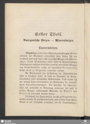 Erster Theil. Anorganische Beizen - Mineralbeizen