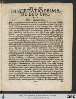 Dissertatio Prima. De Deo Uno