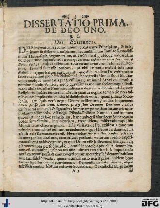 Dissertatio Prima. De Deo Uno