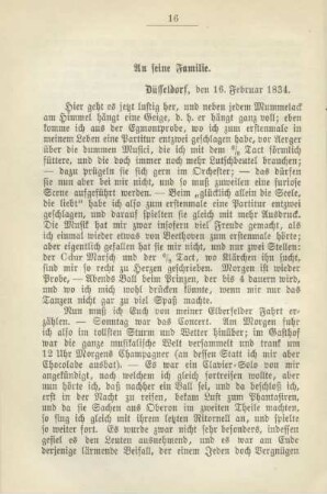 An seine Familie. Düsseldorf, den 16. Februar 1834
