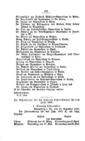 Schulferien für die höheren Lehranstalten für das Jahr 1902 : [D. Höhere Lehranstalten]