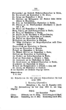 Schulferien für die höheren Lehranstalten für das Jahr 1902 : [D. Höhere Lehranstalten]