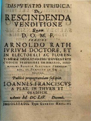 Disputatio iuridica de rescindenda venditione