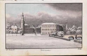 'Weimar - 18.Jan. 1813' Teilansicht der Innenstadt; Aquarell