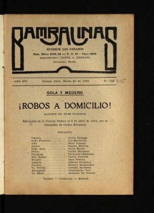 ¡Robos a domicilio! : sainete en tres cuadros
