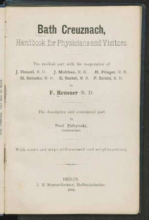 Bath Creuznach, handbook for physicians and visitors