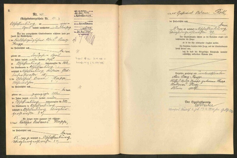 Standesamtsbuch der Stadt Aschaffenburg: Eheschließungen 252/1930 - 130/1931