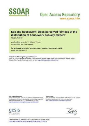 Sex and housework: Does perceived fairness of the distribution of housework actually matter?