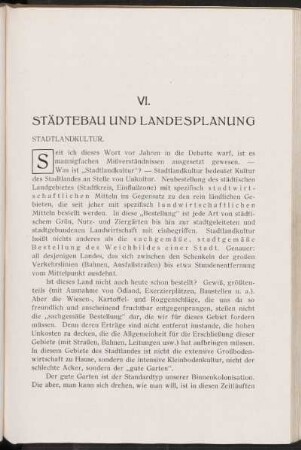 VI. Städtebau und Landesplanung