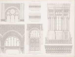Neue Synagoge, Berlin: Details der Fassade (aus: Atlas zur Zeitschrift für Bauwesen, hrsg. v. G. Erbkam, Jg. 16, 1866)