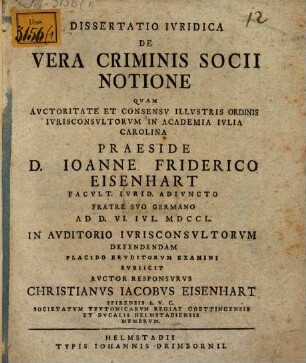 Dissertatio iuridica de vera criminis socii notione