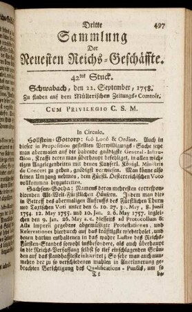 42tes Stuck. Schwabach, den 22. Sptember, 1758.