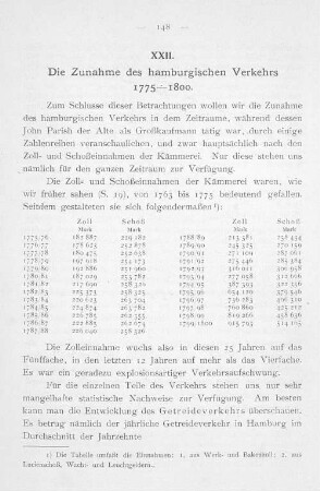 XXII. Die Zunahme des hamburgischen Verkehrs 1775-1800.