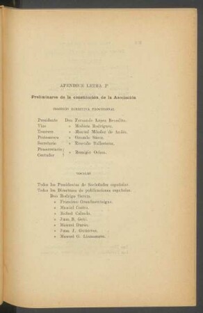 Apéndice Letra P : Preliminares de la constitución de la Asociación