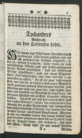 Tychanders Ansprach an den Curieusen Leser