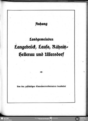 Anhang Landgemeinden Langebrück, Lausa, Rähnitz-Hellerau und Ullersdorf