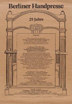 Ausstellungsplakat "25 Jahre Berliner Handpresse", 1986