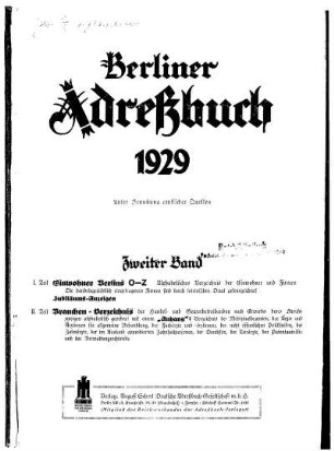 Berliner Adreßbuch 1929 Zweiter Band