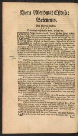 Vom Abendmal Christi: Bekentnis.