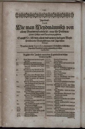 Register oder Innhalt eines jeden Capitels, so in diesem Büchlein begriffen.