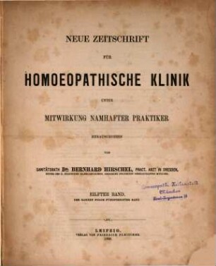 Neue Zeitschrift für homöopathische Klinik. 11 = Bd. 15. 1866