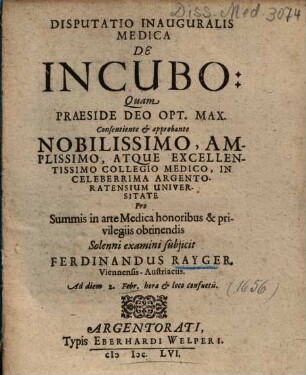 Disputatio Inauguralis Medica De Incubo