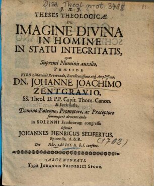 Theses Theologicae De Imagine Divina In Homine In Statu Integritatis