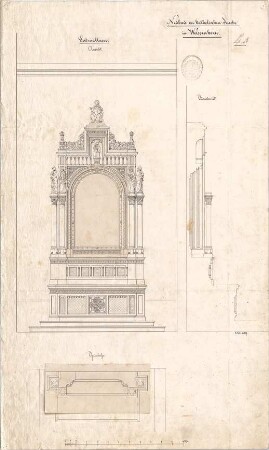 Voit, August von; Weißenhorn; Pfarrkirche - 2. Variante - Seitenaltäre (Grundriss, Ansicht, Querschnitt)