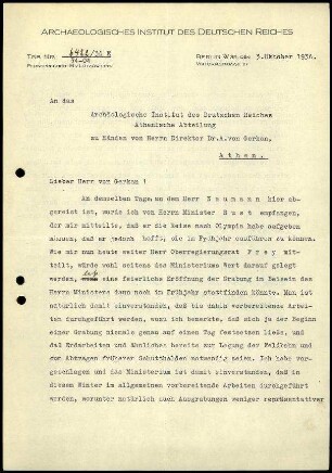 M. Schede an A. von Gerkan