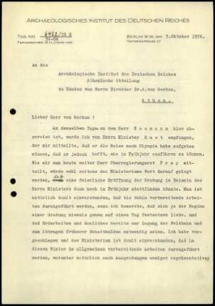 M. Schede an A. von Gerkan