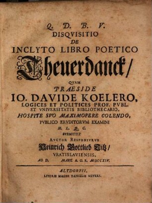 Disqvisitio De Inclyto Libro Poetico Theuerdanck