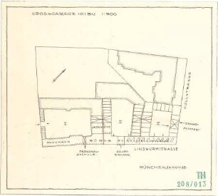 Fischer, Theodor; München, Lindwurmstr.; Garage, Tankstelle und Fahrschule Eibl - Lageplan