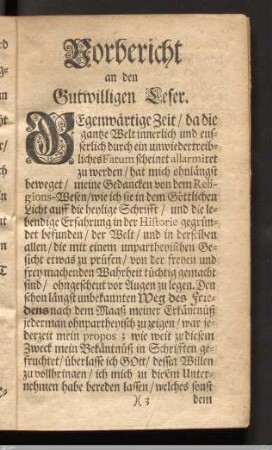 Vorbericht an den gutwilligen Leser.