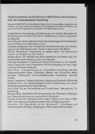 Diplomarbeiten am Fachbereich Bibliothek und Information