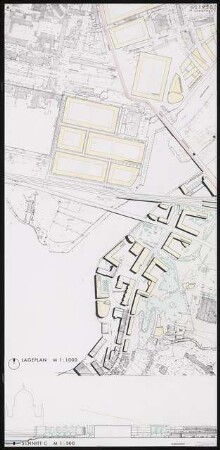 Bahnhofsbereich Potsdam Schinkelwettbewerb 1993: Lageplan 1:1000, Schnitt 1:500